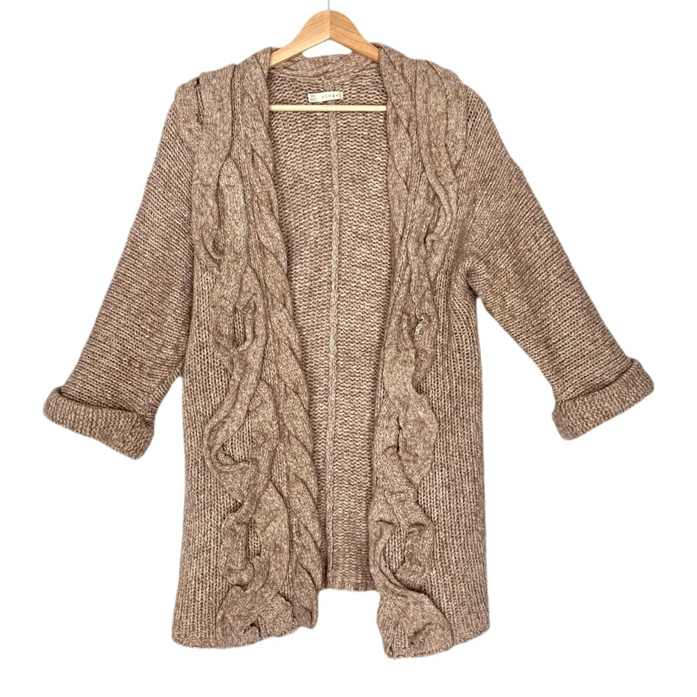 Hinge Nordstrom Cable-knit Open Front Cardigan Sweater Size XS Tan Light Brown